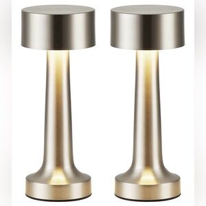 Cordless LED Nickel Small Table Lamps Set of 2